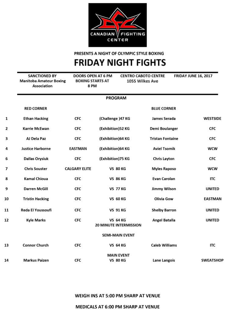 Fight Card Information - Friday Night Fights